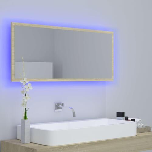 Badeværelsesspejl med LED-lys 100x8,5x37 cm akryl sonoma-eg