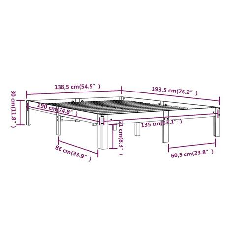 Sengeramme 135x190 cm dobbelt massivt fyrretræ hvid