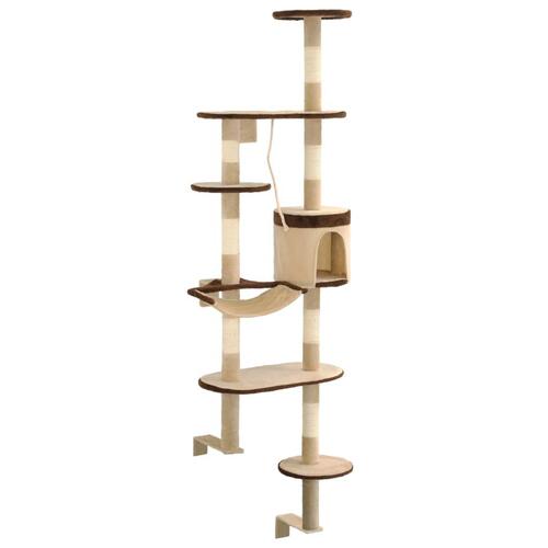 Kradsetræ til katte med sisal-kradsestolper vægmonteret 194 cm beige og brun