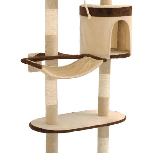 Kradsetræ til katte med sisal-kradsestolper vægmonteret 194 cm beige og brun