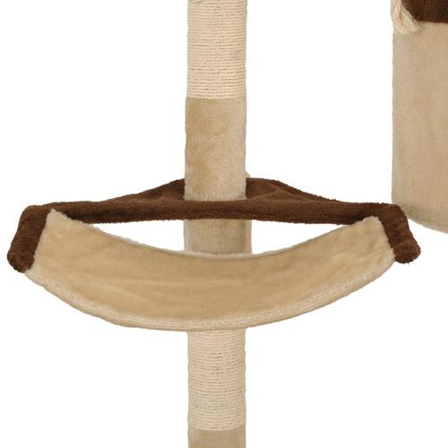 Kradsetræ til katte med sisal-kradsestolper vægmonteret 194 cm beige og brun