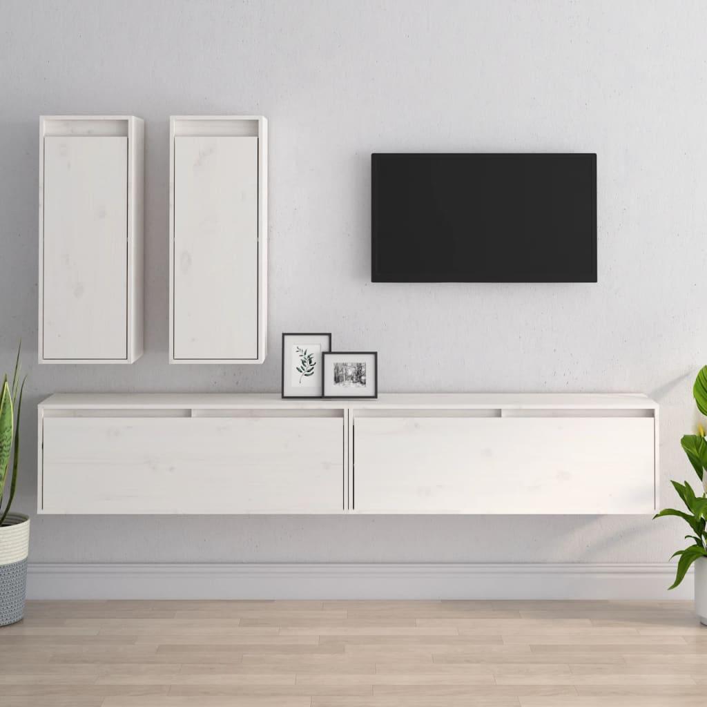 Tv-skabe 4 dele massivt fyrretræ hvid