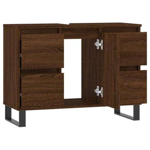 Badeværelsesskab 80x33x60 cm konstrueret træ brun egetræsfarve