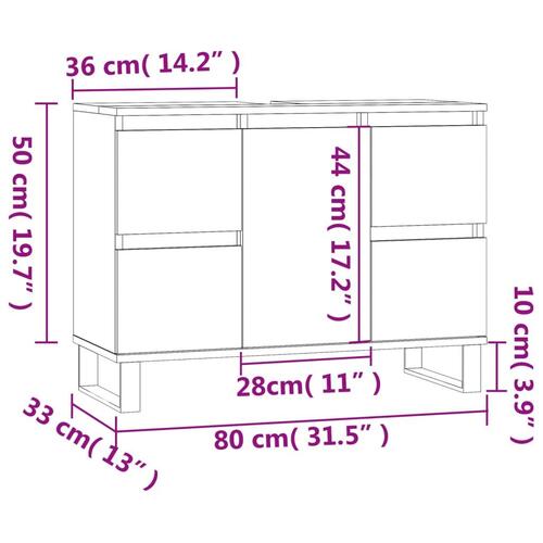 Badeværelsesskab 80x33x60 cm konstrueret træ brun egetræsfarve