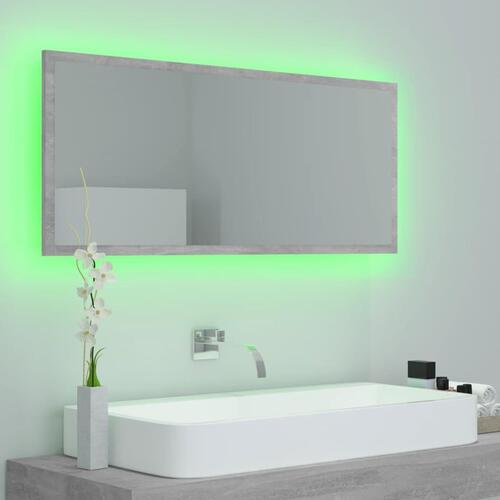Badeværelsesspejl med LED-lys 100x8,5x37 cm akryl betongrå