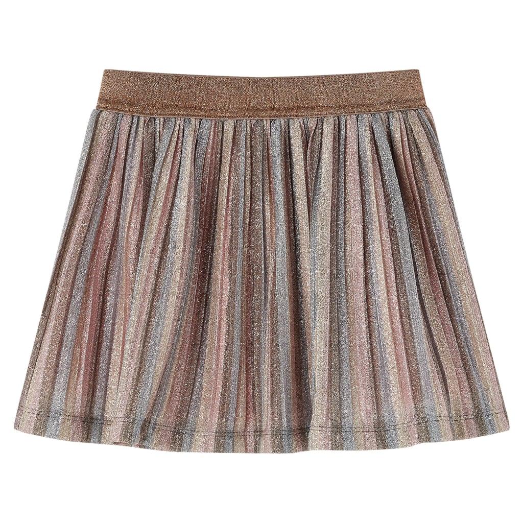Nederdel til børn str. 128 plisseret med glimmer brun og pink