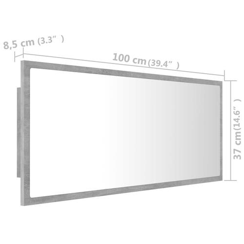 Badeværelsesspejl med LED-lys 100x8,5x37 cm akryl betongrå