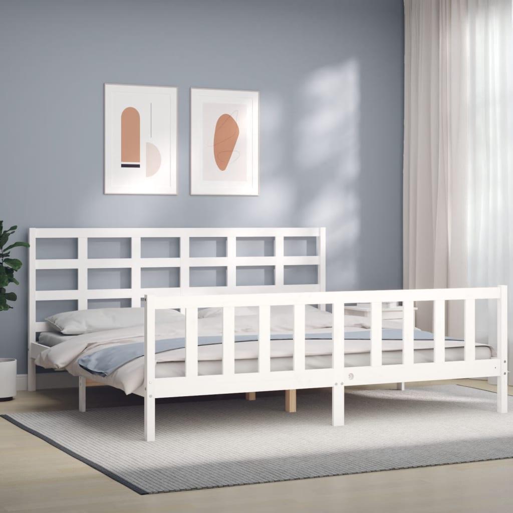 Sengeramme med sengegavl 180x200 cm massivt træ hvid