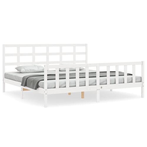 Sengeramme med sengegavl 180x200 cm massivt træ hvid