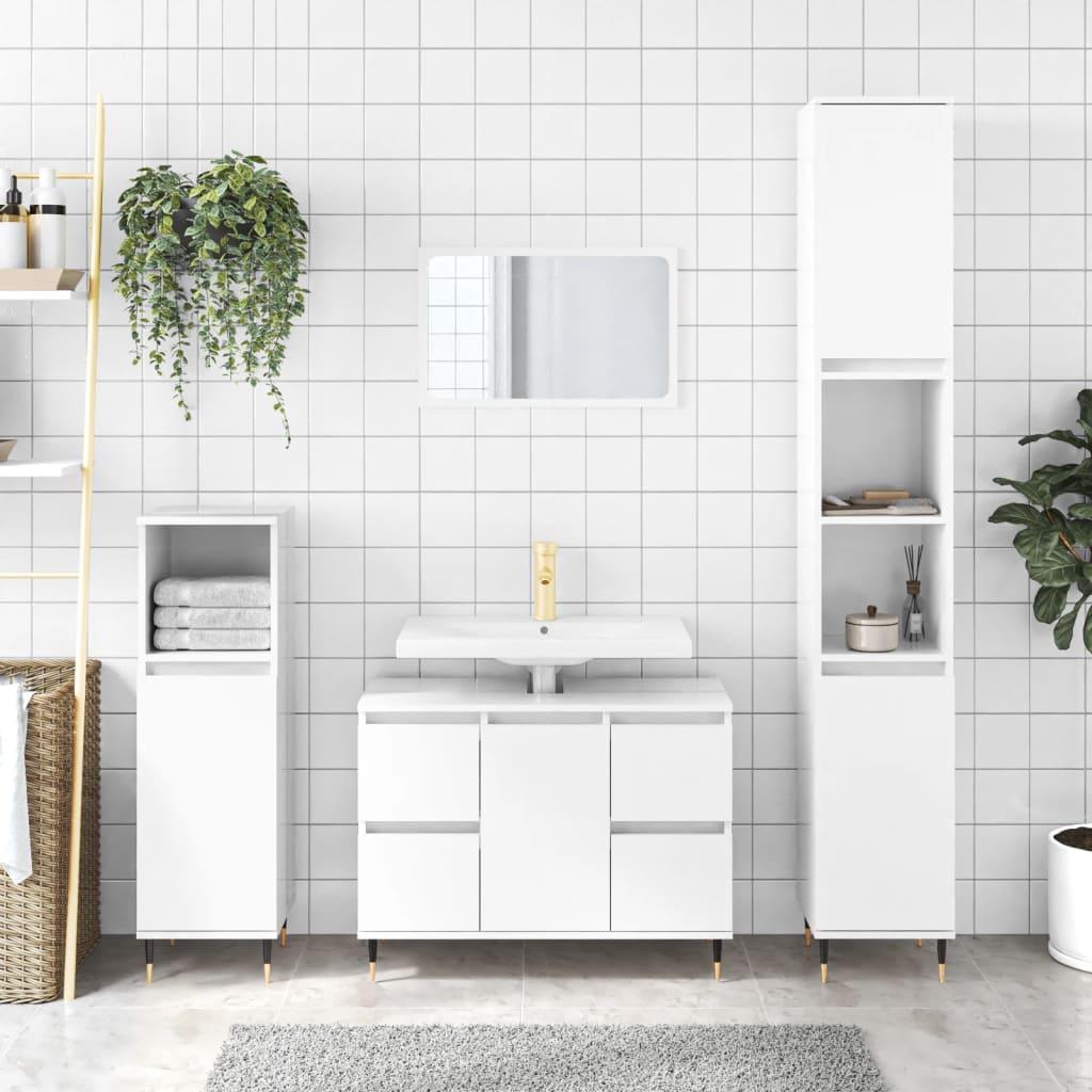 Badeværelsesskab 80x33x60 cm konstrueret træ hvid højglans
