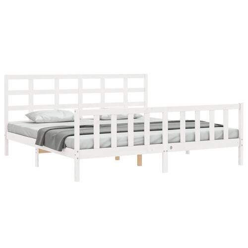 Sengeramme med sengegavl 180x200 cm massivt træ hvid