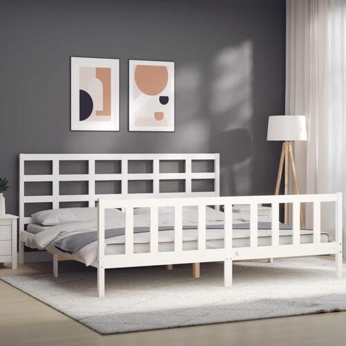 Sengeramme med sengegavl 180x200 cm massivt træ hvid