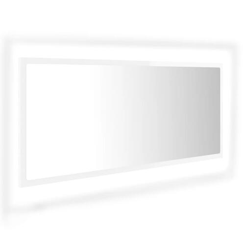 Badeværelsesspejl med LED-lys 100x8,5x37 cm akryl hvid højglans