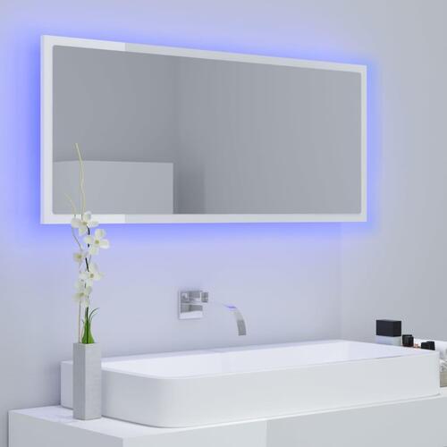Badeværelsesspejl med LED-lys 100x8,5x37 cm akryl hvid højglans