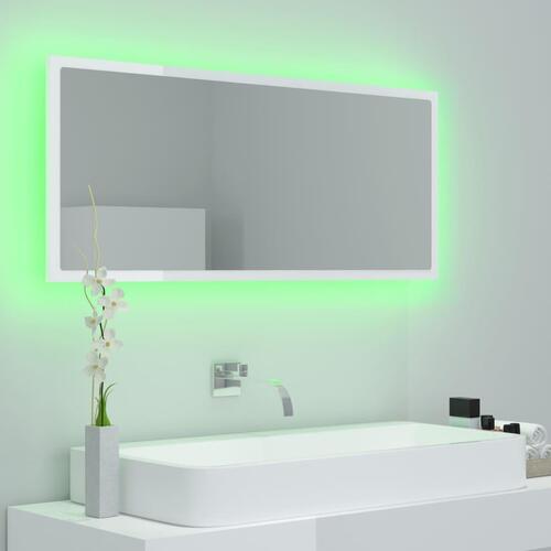 Badeværelsesspejl med LED-lys 100x8,5x37 cm akryl hvid højglans