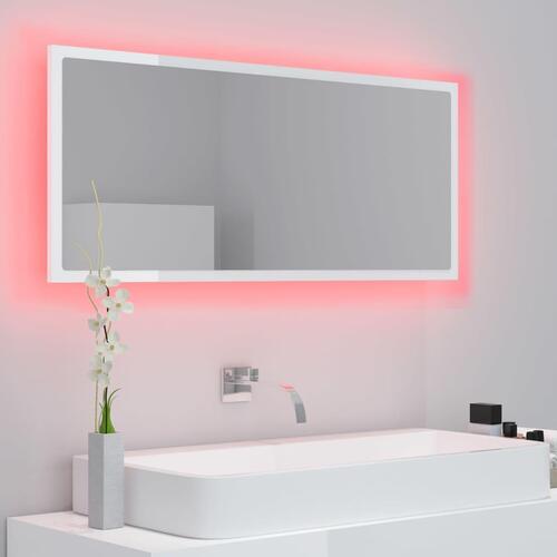 Badeværelsesspejl med LED-lys 100x8,5x37 cm akryl hvid højglans