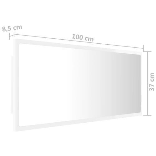 Badeværelsesspejl med LED-lys 100x8,5x37 cm akryl hvid højglans