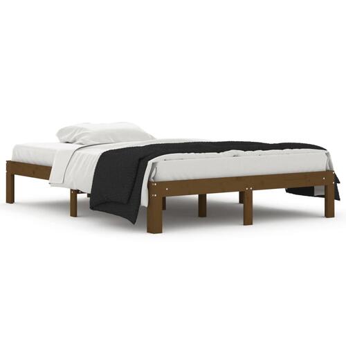 Sengeramme 135x190 cm Double massivt fyrretræ gyldenbrun