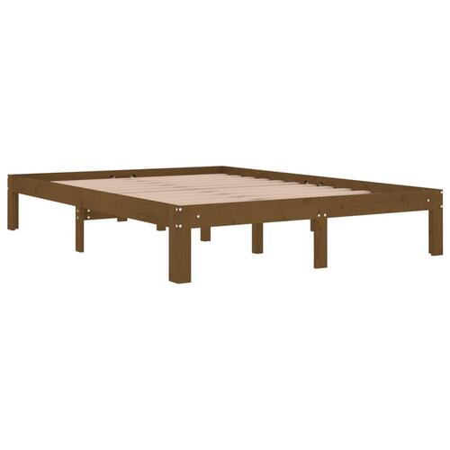 Sengeramme 135x190 cm Double massivt fyrretræ gyldenbrun