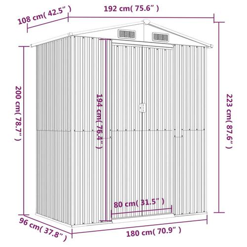 Haveskur 192x108x223 cm galvaniseret stål lysebrun