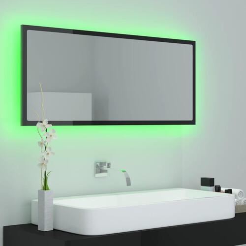 Badeværelsesspejl med LED-lys 100x8,5x37 cm akryl sort højglans