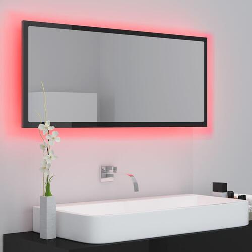 Badeværelsesspejl med LED-lys 100x8,5x37 cm akryl sort højglans