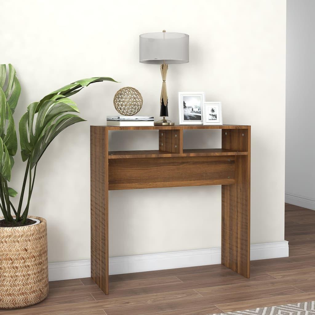 Konsolbord 78x30x80 cm konstrueret træ brun egetræsfarve