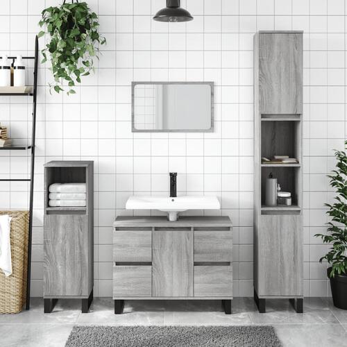 Badeværelsesskab 30x30x100 cm konstrueret træ grå sonoma-eg