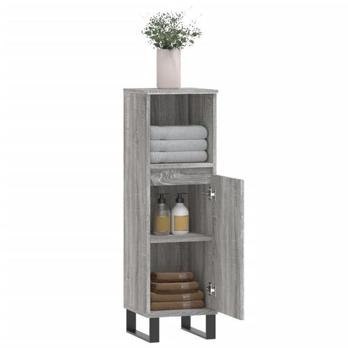 Badeværelsesskab 30x30x100 cm konstrueret træ grå sonoma-eg