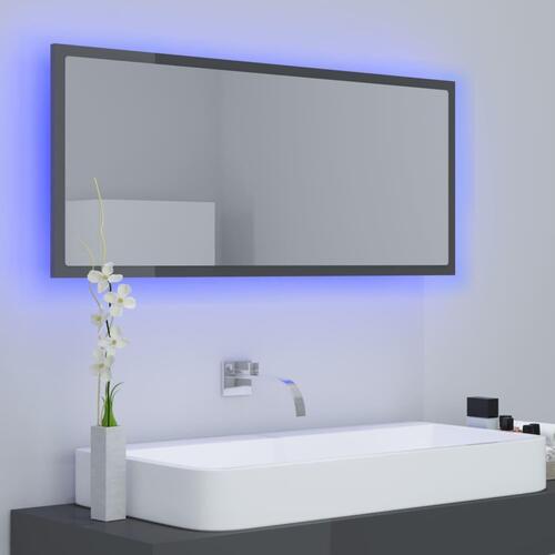 Badeværelsesspejl med LED-lys 100x8,5x37 cm akryl grå højglans