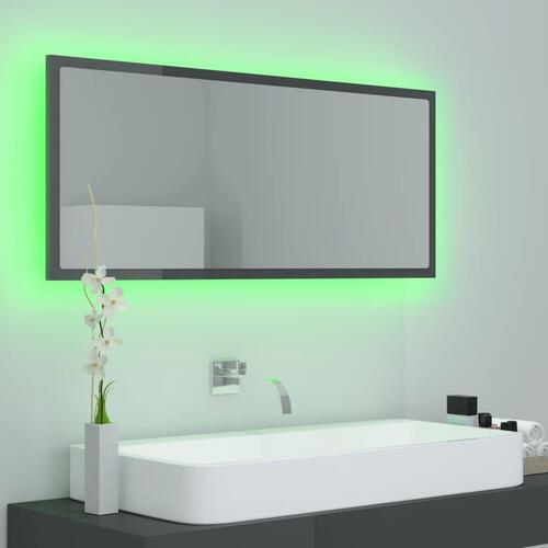 Badeværelsesspejl med LED-lys 100x8,5x37 cm akryl grå højglans