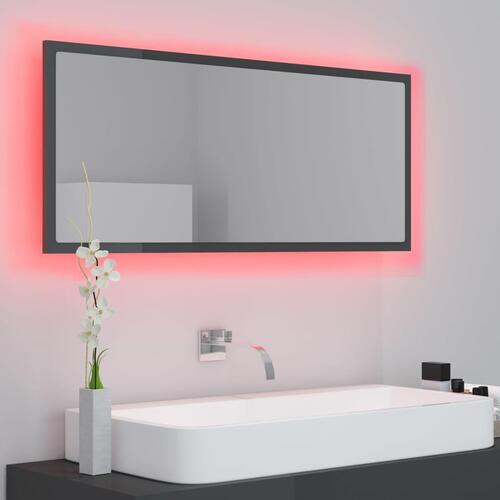 Badeværelsesspejl med LED-lys 100x8,5x37 cm akryl grå højglans