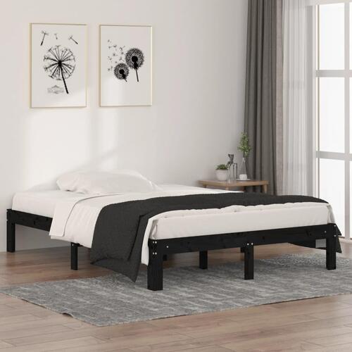 Sengeramme 135x190 cm Double massivt fyrretræ sort