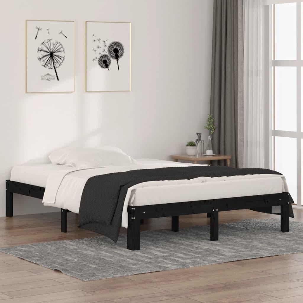 Sengeramme 135x190 cm Double massivt fyrretræ sort