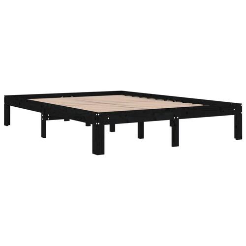Sengeramme 135x190 cm Double massivt fyrretræ sort
