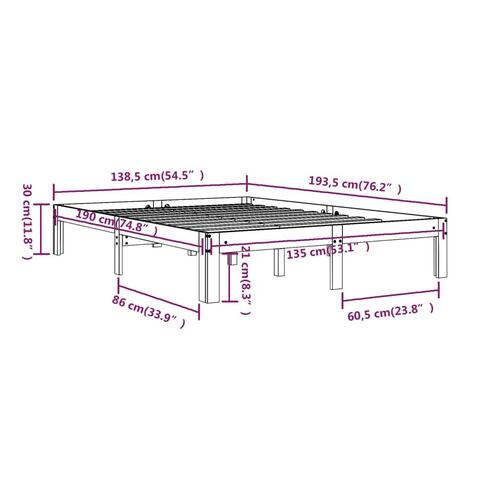 Sengeramme 135x190 cm Double massivt fyrretræ sort
