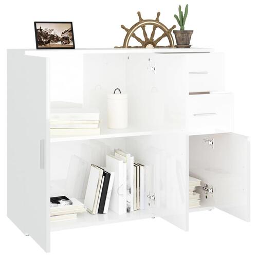 Skænk 91x29,5x75 cm konstrueret træ hvid højglans