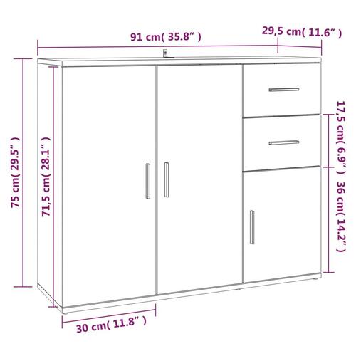 Skænk 91x29,5x75 cm konstrueret træ hvid højglans