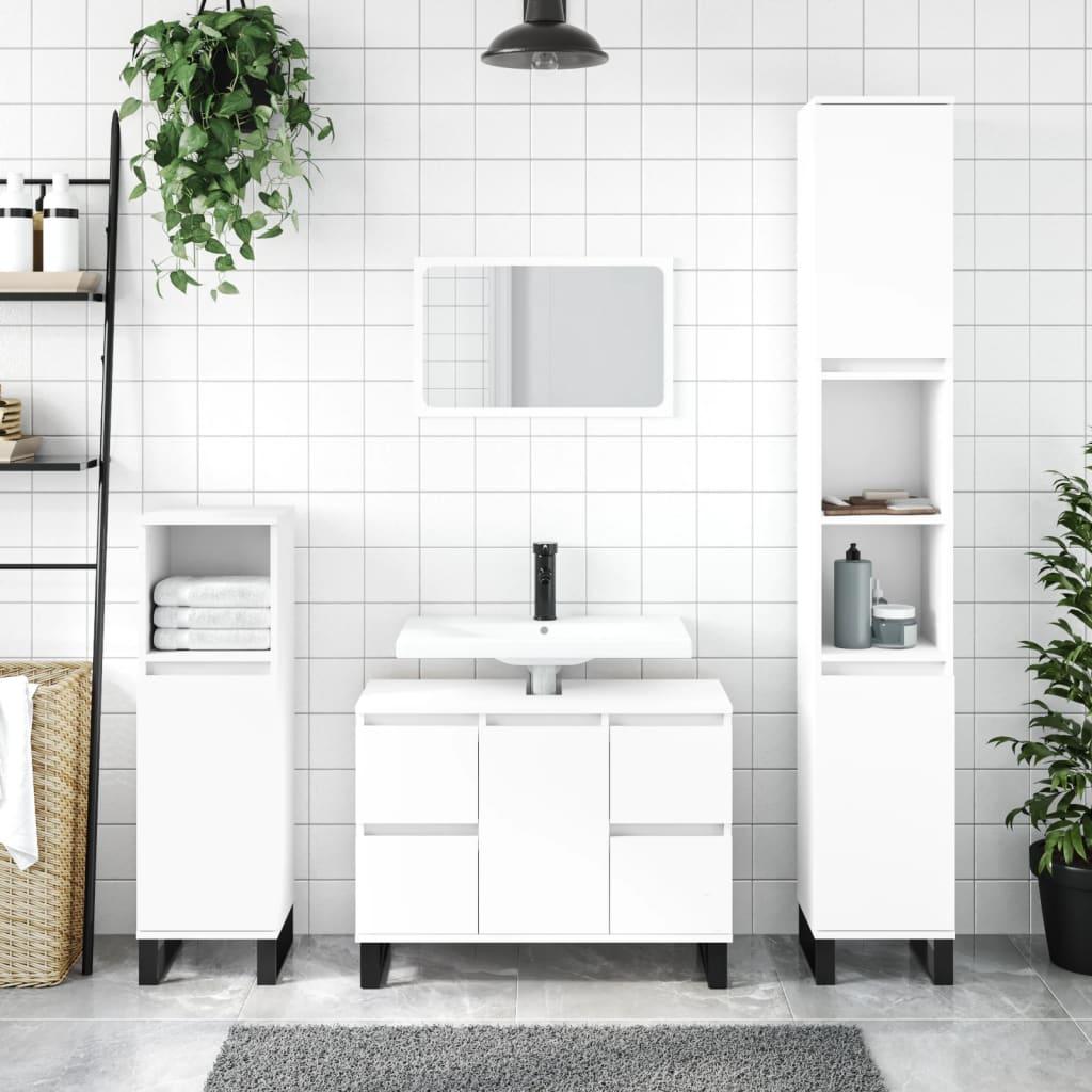 Badeværelsesskab 80x33x60 cm konstrueret træ hvid