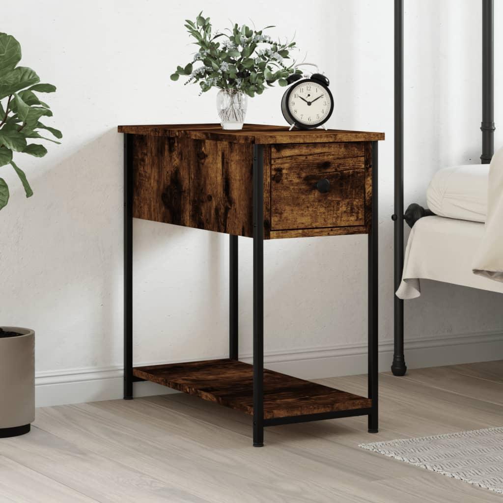 Sengebord 30x60x60 cm konstrueret træ røget egetræsfarve