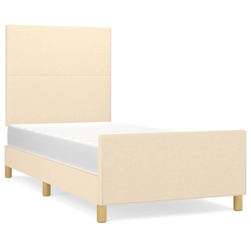 Sengeramme 90x190 cm i stof - cremefarvet med sengegavl