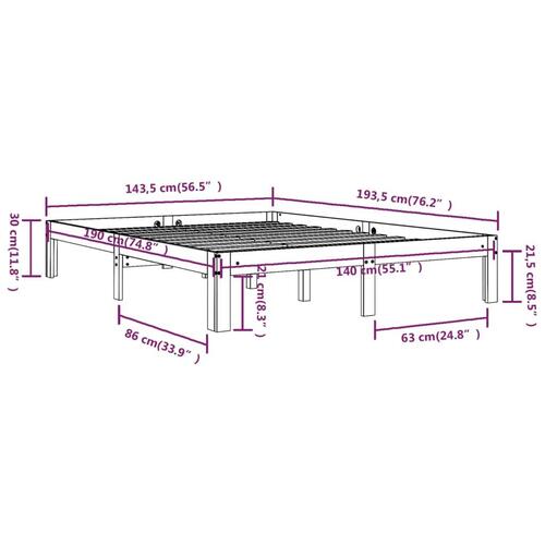 Sengeramme 140x190 cm massivt fyrretræ hvid