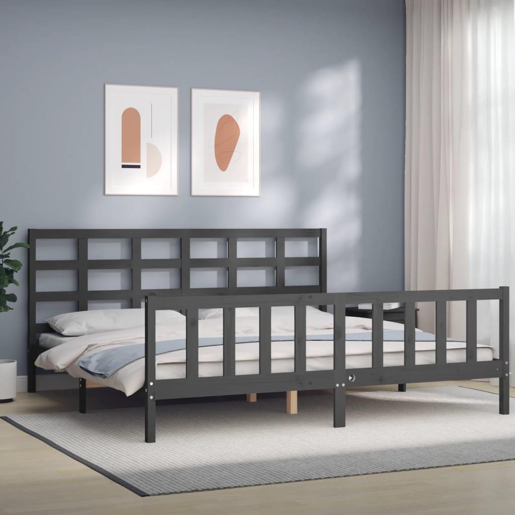 Sengeramme med sengegavl 200x200 cm massivt træ grå