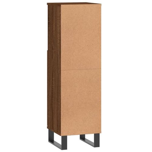 Badeværelsesskab 30x30x100 cm konstrueret træ brunt egetræ