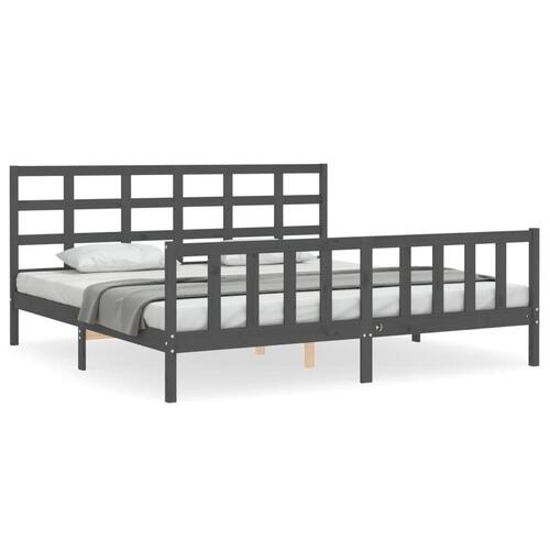 Sengeramme med sengegavl 200x200 cm massivt træ grå