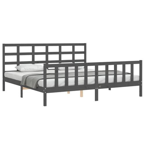 Sengeramme med sengegavl 200x200 cm massivt træ grå
