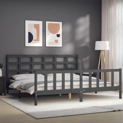 Sengeramme med sengegavl 200x200 cm massivt træ grå
