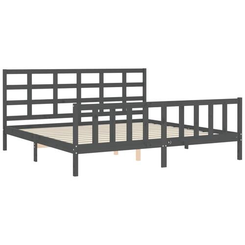 Sengeramme med sengegavl 200x200 cm massivt træ grå