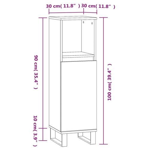 Badeværelsesskab 30x30x100 cm konstrueret træ brunt egetræ