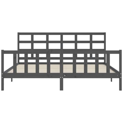 Sengeramme med sengegavl 200x200 cm massivt træ grå